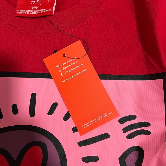BNWT NEW Peace Collective x Keith Haring red t-shirt medium limited HTF - Picture 5 of 11